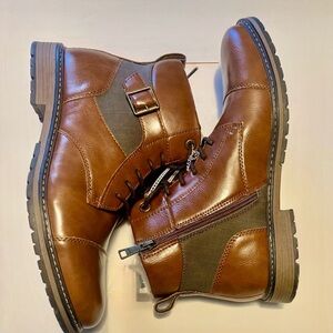 NWT Steve Madden Men’s Cognac UP Leather Lace-Up Boots Ortholite Size 10.5